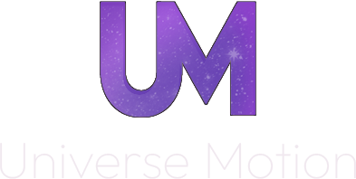 UniverseMotion Logo - A cosmic styled text logo with star elements